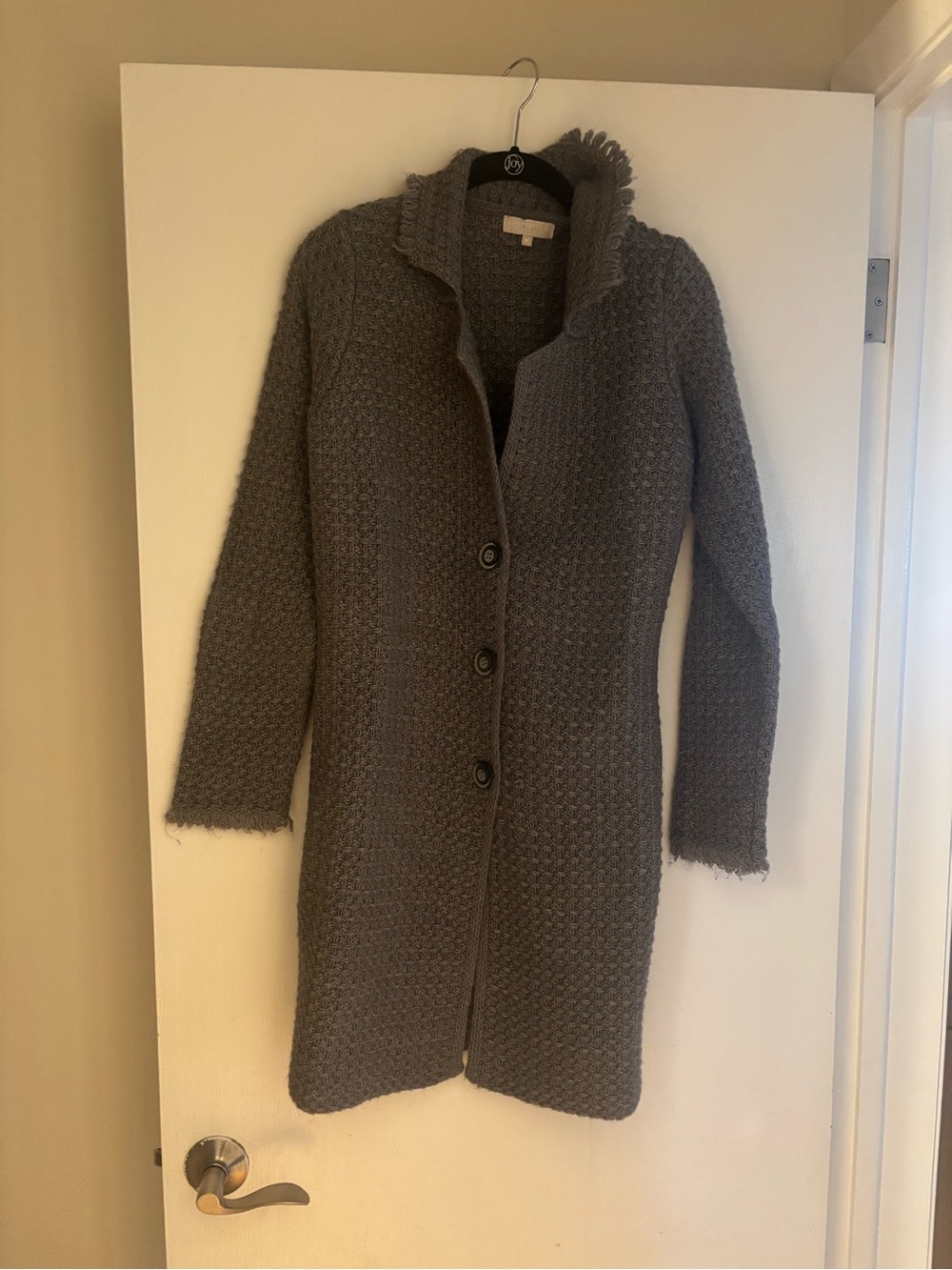 Women's Gray Knit Button-Front Cardigan Coat
